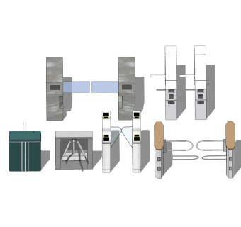 现代人行摆闸组合草图大师模型，摆闸sketchup模型下载