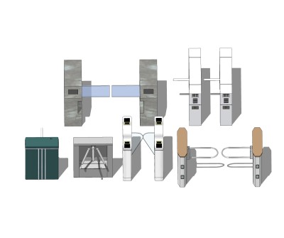 现代人行摆闸组合草图大师模型，摆闸sketchup模型下载