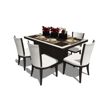 简欧餐桌椅su模型，餐桌椅草图大师模型下载