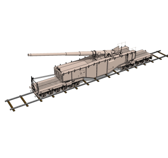 德国K5列车炮草图大师模型，列车炮SU模型下载