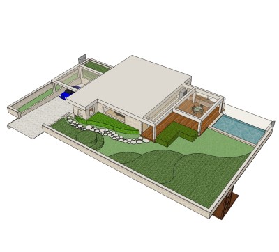 现代简约风格别墅草图大师模型，别墅SU模型下载