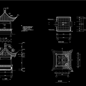 四角亭CAD建筑图，亭子CAD图纸下载
