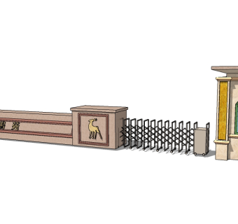 欧式入口大门SU模型下载，入口大门草图大师模型分享