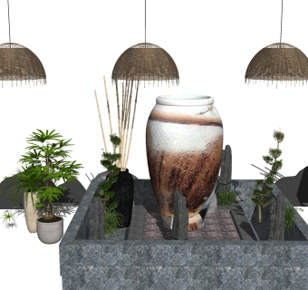 中式枯山水园艺小品草图大师模型，枯山水园艺小品sketchup模型下载