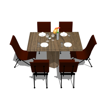 现代简约餐桌椅草图大师模型，餐桌椅skb文件