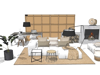 现代白色简约沙发组合su模型，沙发sketchup模型下载