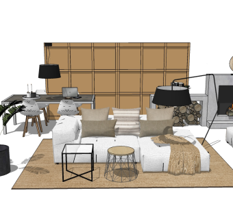 现代白色简约沙发组合su模型，沙发sketchup模型下载