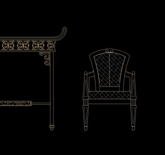 中式罗汉床太师椅端景台圆凳立面图库CAD图纸