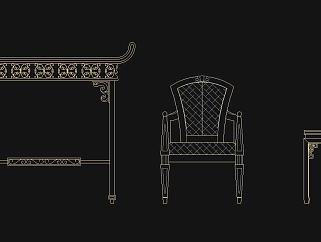 中式罗汉床太师椅端景台圆凳立面图库CAD图纸