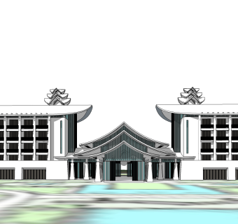 现代办公楼外观草图大师模型，办公楼外观sketchup模型免费下载