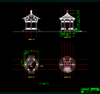 古建筑圆亭结构CAD施工图，亭子CAD建筑图纸下载
