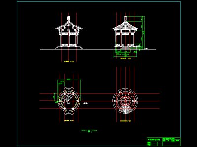古建筑圆亭结构CAD施工图，亭子CAD建筑图纸下载