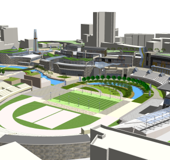 现代造型商业街草图大师模型，商业广场sketchup模型免费下载