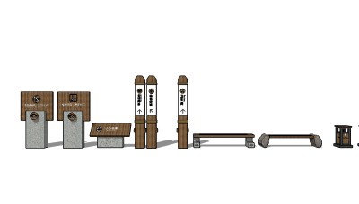 现代指示牌警告牌垃圾桶su模型组合、指示牌警告牌垃圾桶草图大师模型组合