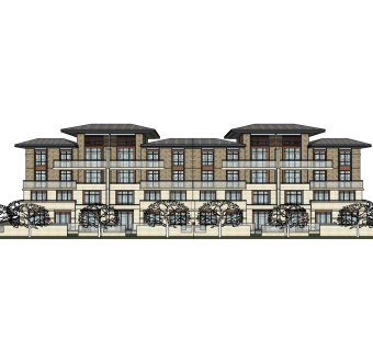 新中式连排别墅su模型下载，别墅草图大师模型分享