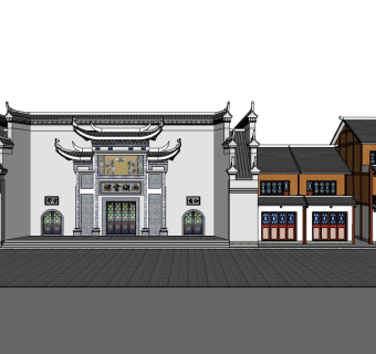 新中式会所建筑草图大师模型，古建民俗sketchup模型免费下载