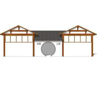 新中式公厕草图大师模型下载，公共厕所sketcup模型分享