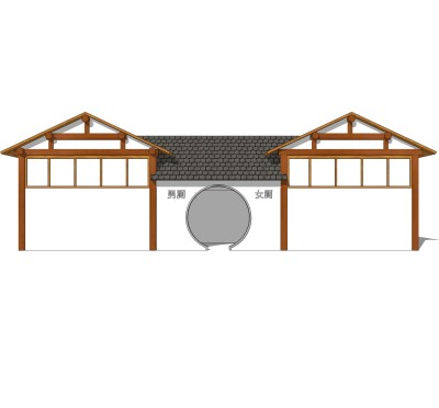 新中式公厕草图大师模型下载，公共厕所sketcup模型分享