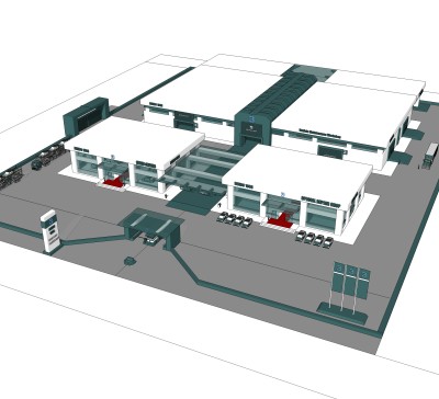 现代4s汽车展厅草图大师模型，展厅su模型下载