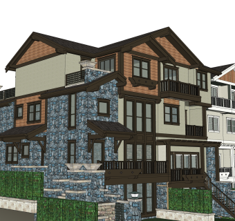 欧式连排别墅su模型方案下载，sketchup别墅草图大师模型