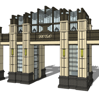 欧式入口大门草图大师模型下载，入口大门skb模型分享
