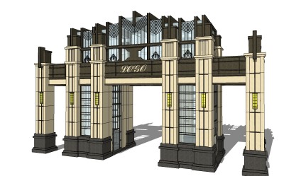 欧式入口大门草图大师模型下载，入口大门skb模型分享