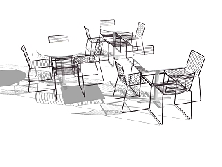 现代金属桌椅<em>组合</em>草图大师模型，桌椅sketchup模型