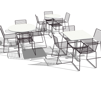 现代金属桌椅组合草图大师模型，桌椅sketchup模型
