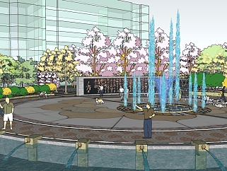 现代中式公园广场景观草图大师模型，广场景观sketchup模型skp文件分享