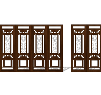 现代中式门 草图大师模型，中式门SU模型下载