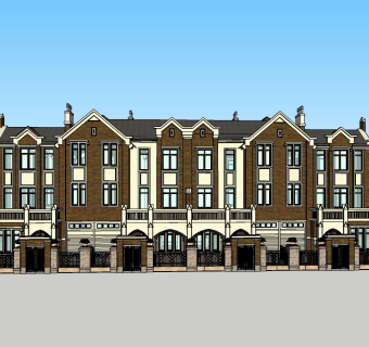 欧式连排别墅su模型免费下载，sketchup别墅草图大师模型