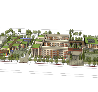 现代学校规划免费su模型，学校sketchup模型下载