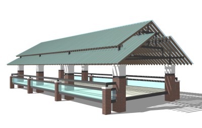 新中式廊架草图大师模型， 廊架sketchup模型下载