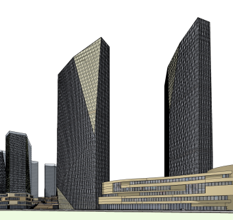 现代办公楼外观草图大师模型，办公楼外观sketchup模型免费下载