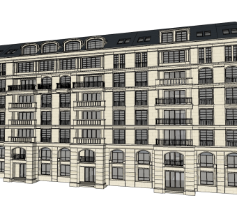 欧式住宅楼sketchup模型，住宅楼草图大师模型下载