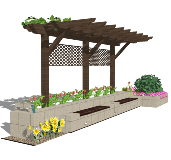 现代庭院景观花架草图大师模型，庭院景观花架sketchup模型下载