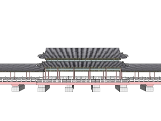 中式桥楼免费su模型下载、桥楼草图大师模型下载