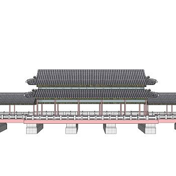 中式桥楼免费su模型下载、桥楼草图大师模型下载