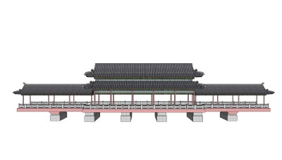中式桥楼免费su模型下载、桥楼草图大师模型下载