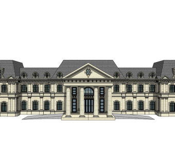 欧式售楼处建筑方案草图大师模型，售楼部建筑沙盘sketchup模型免费下载
