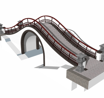 中式拱桥草图大师模型，拱桥sketchup模型免费下载