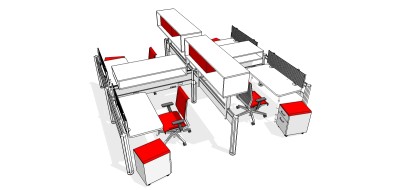 现代隔断办公桌su模型，办公桌草图大师模型下载