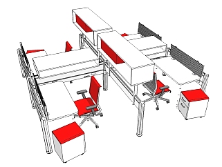 现代隔断办公桌su模型，办公桌草图大师模型下载