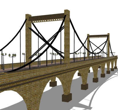 悬索桥设计草图大师模型下载，sketchup悬索桥su模型分享