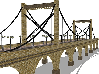 悬索桥设计草图大师模型下载，sketchup悬索桥su模型分享