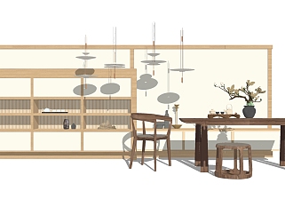 新中式<em>实木</em>茶桌椅组合su模型，茶桌sketchup模型下载