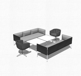现代灰色简约办公沙发su模型，办公沙发sketchup模型下载