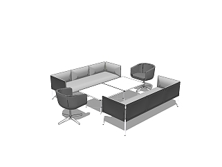 现代灰色简约办公沙发su模型，办公沙发sketchup模型下载