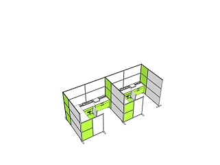 现代屏风卡位办公桌草图大师模型，办公桌skp模型下载