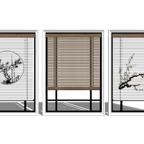 新中式窗帘百叶帘组合草图大师模型，窗帘百叶帘组合sketchup模型下载